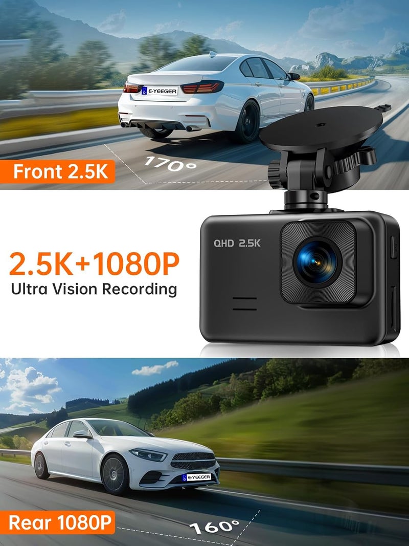 E-YEEGER Dash Cam Front and Rear, 2.5K+1080P Dual Dash Camera for Cars, 2’’ Display Mini Car Camera, G-Sensor Dashcam, Night Vision, 24H Parking Mode, Loop Recording, 170°Wide Angle, 32GB Card Included - Image 4